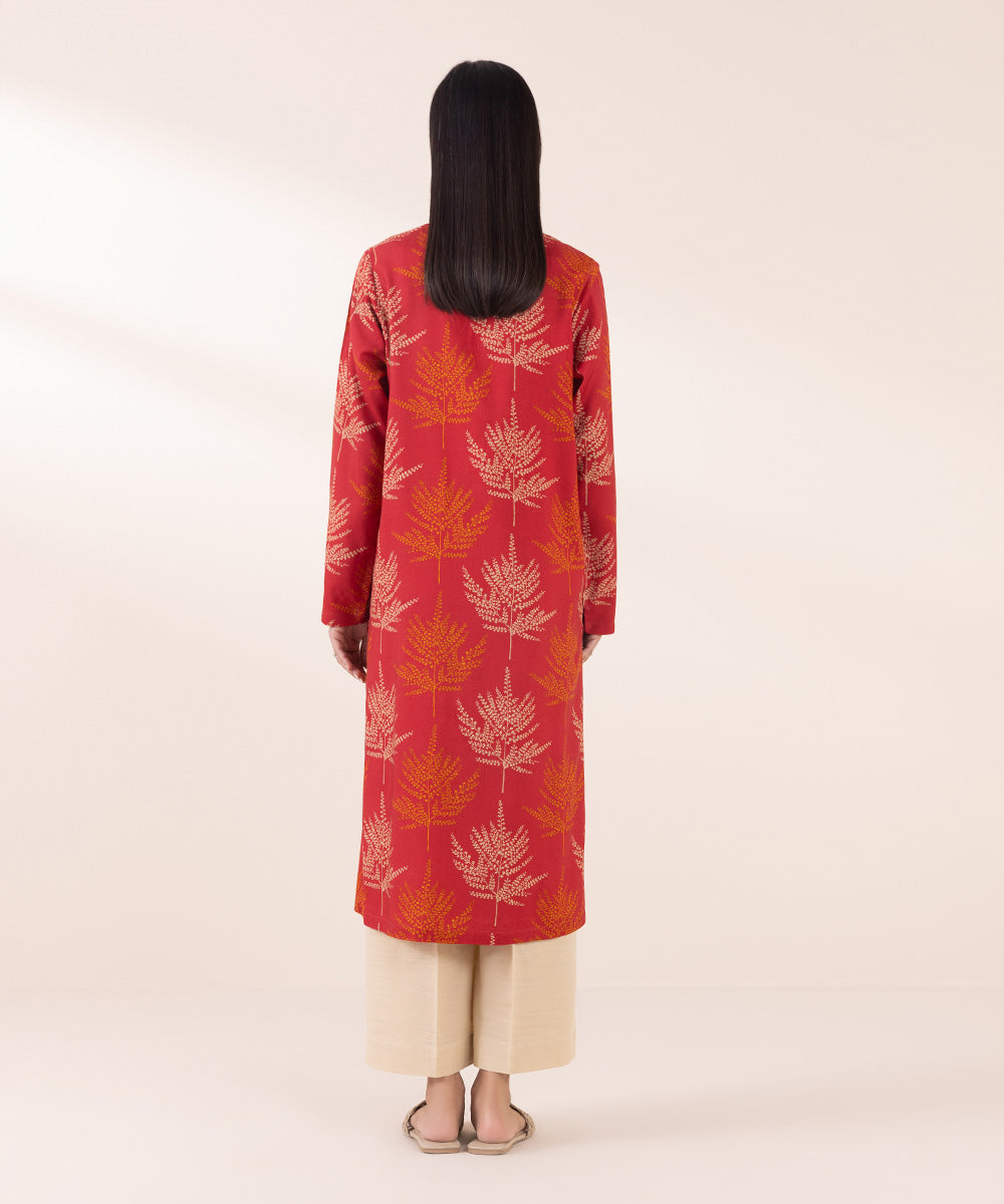 Women's Pret Linen Red Printed Straight Shirt