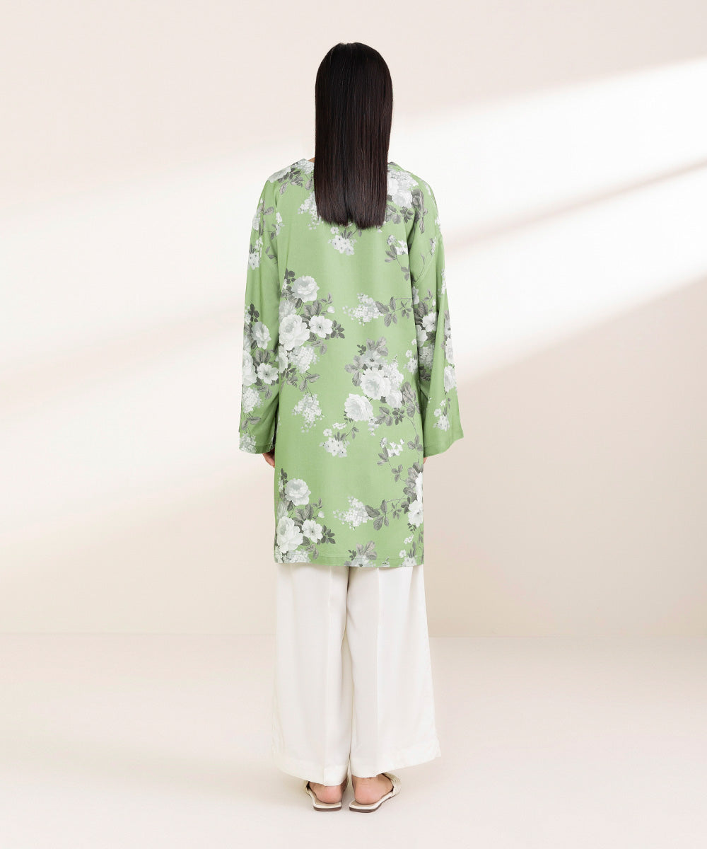 Women's Pret Linen Green Printed Boxy Shirt