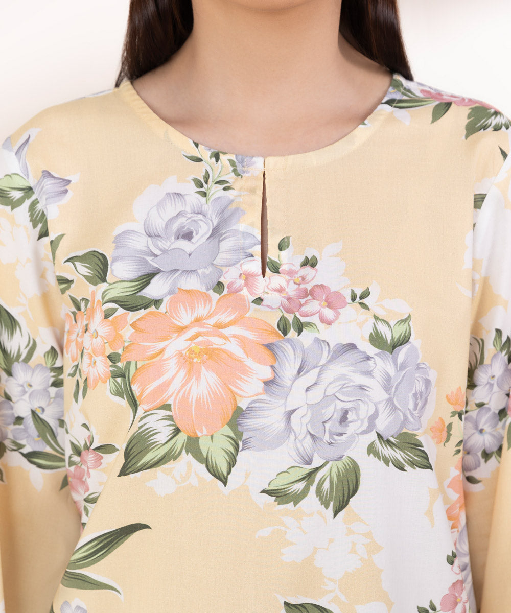 Women's Pret Cotton Viscose Printed Panna Cotta Yellow Straight Shirt