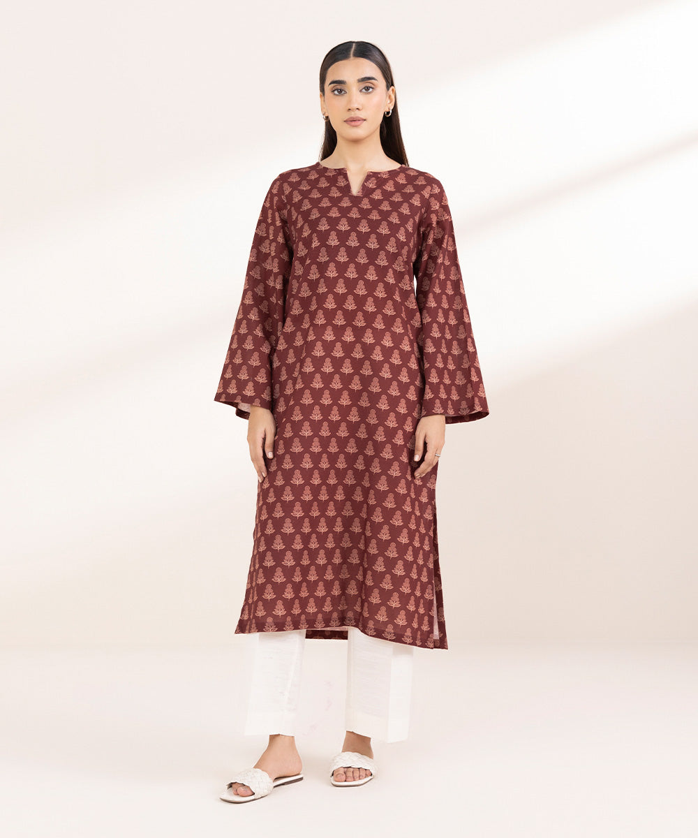 Women's Pret Khaddar Printed Maroon A-Line Shirt