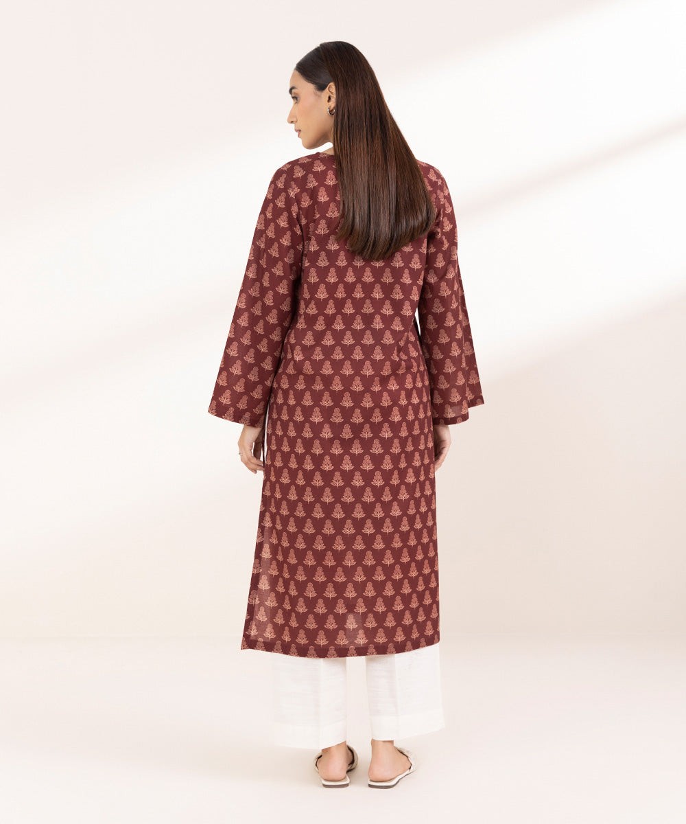 Women's Pret Khaddar Printed Maroon A-Line Shirt