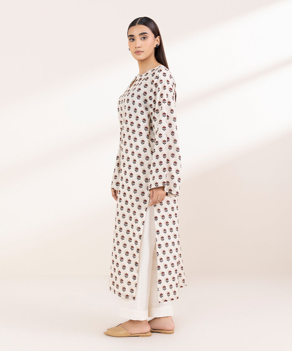 Women's Pret Khaddar Printed Off White A-Line Shirt