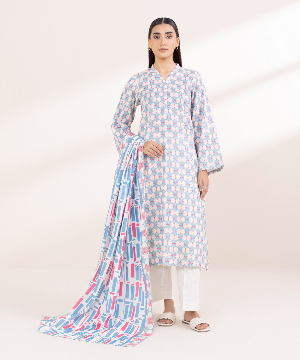 Women's Pret Khaddar Printed Sky Blue A-Line Shirt