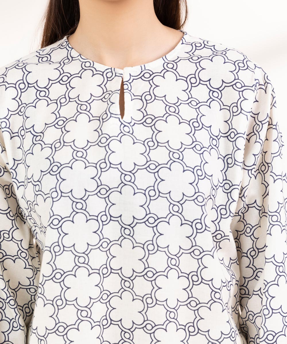 Women's Pret Khaddar Printed Off White Boxy Shirt