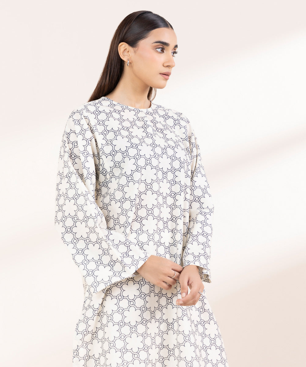 Women's Pret Khaddar Printed Off White Boxy Shirt