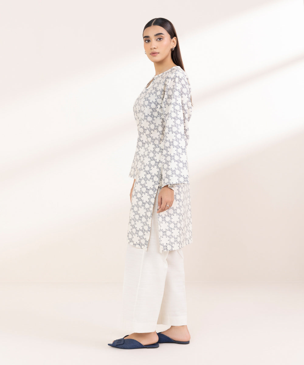 Women's Pret Khaddar Printed Off White Boxy Shirt