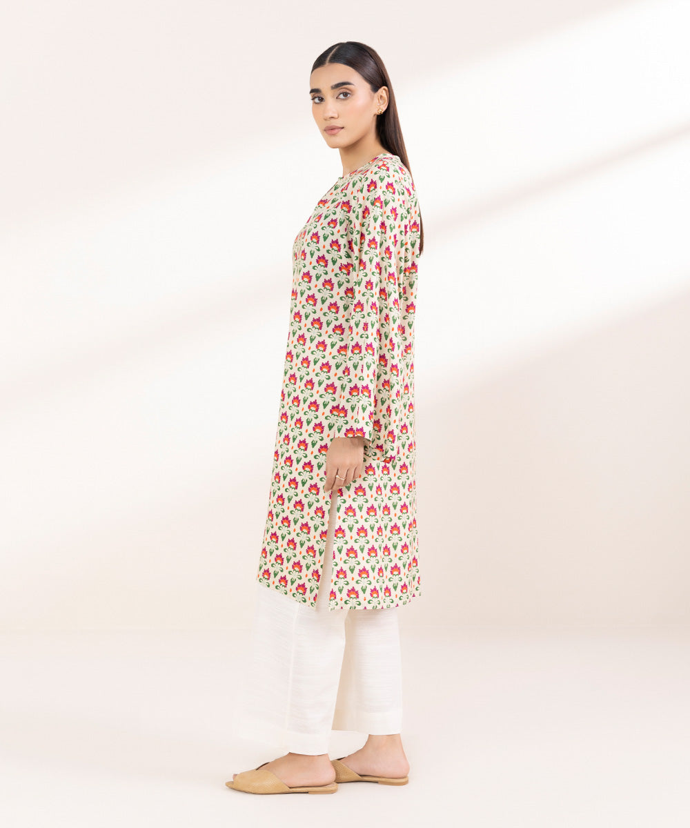 Women's Pret Linen Printed Beige Boxy Shirt