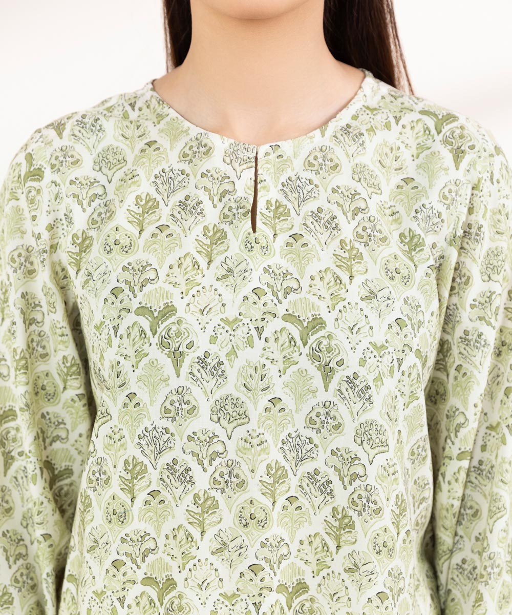 Women's Pret Linen Printed Mint Green A-Line Shirt