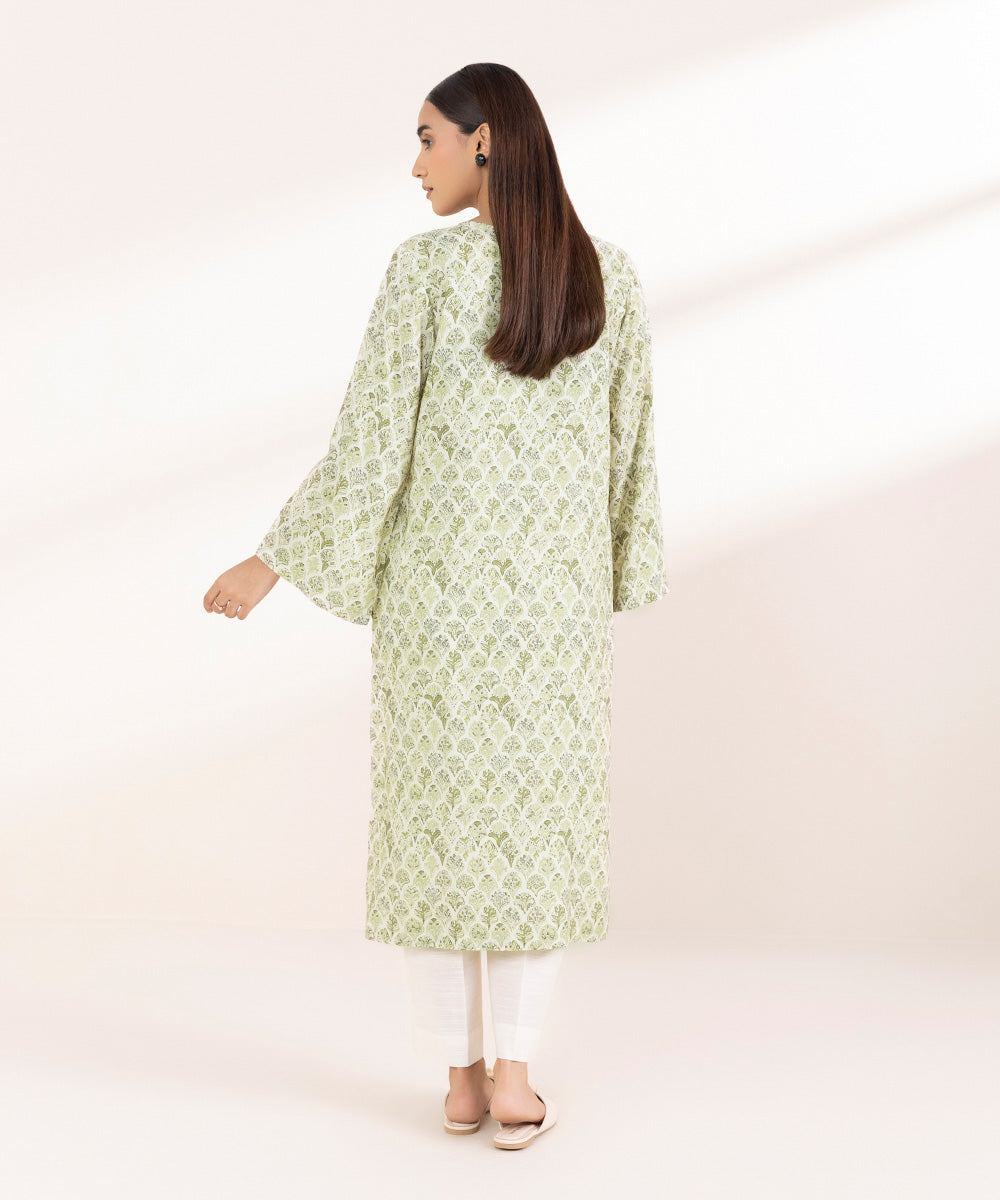 Women's Pret Linen Printed Mint Green A-Line Shirt