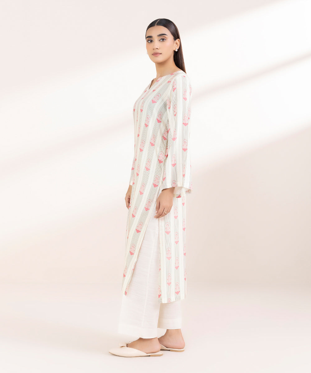 Women's Pret Linen Printed Off White A-Line Shirt