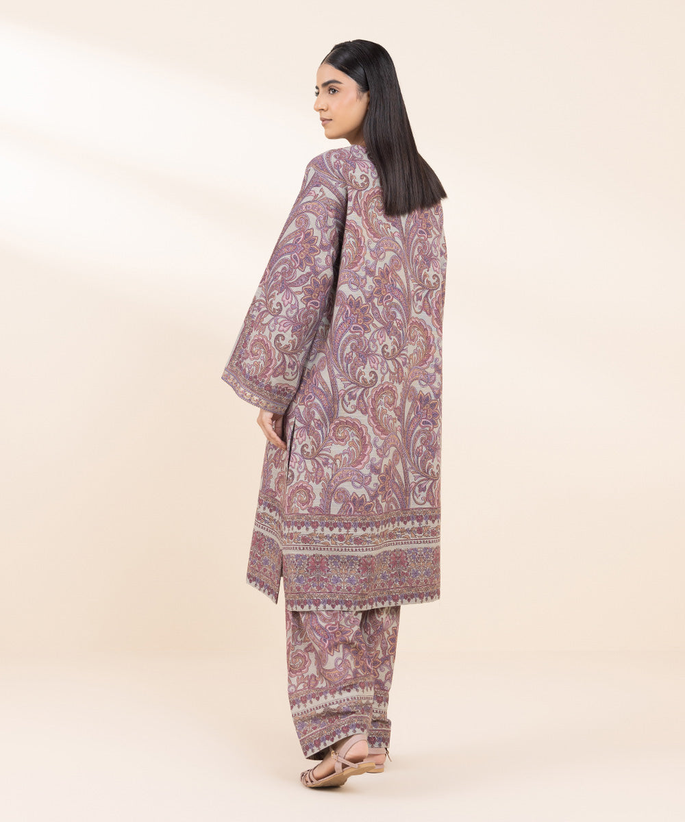 Women's Unstitched Khaddar Embroidered Purple 2 Piece Suit