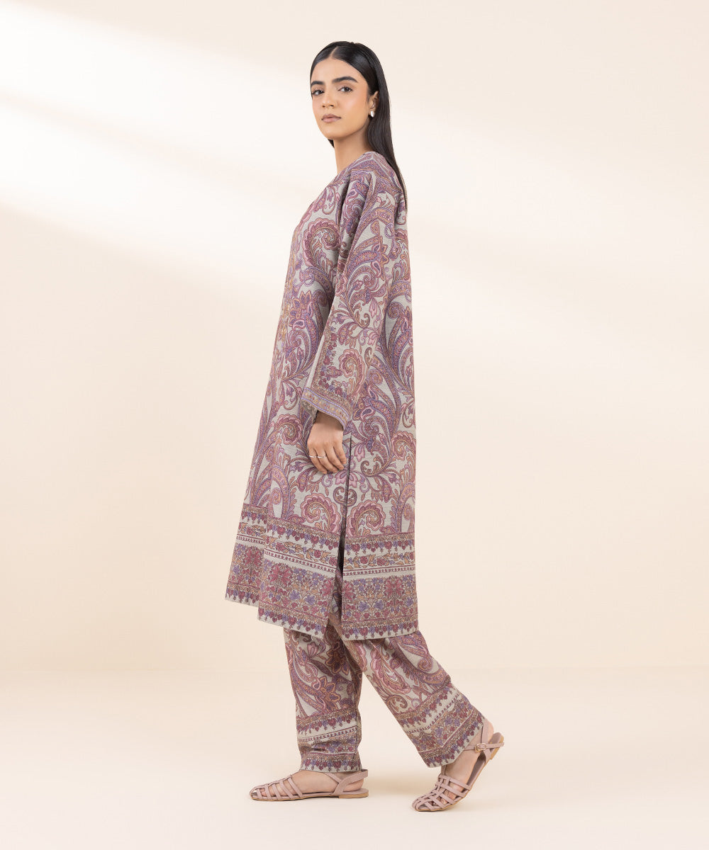 Women's Unstitched Khaddar Embroidered Purple 2 Piece Suit