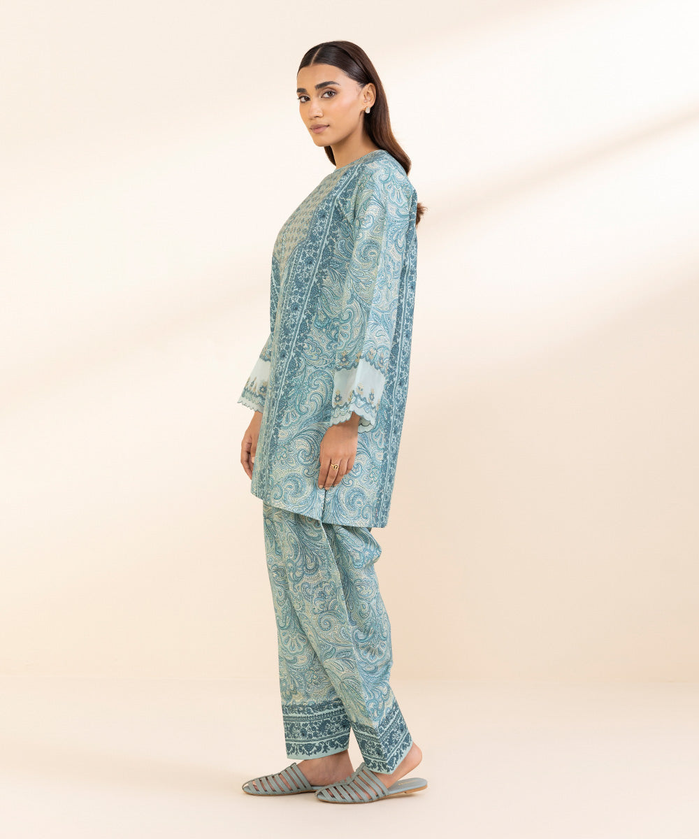 Women's Unstitched Khaddar Embroidered Blue 2 Piece Suit