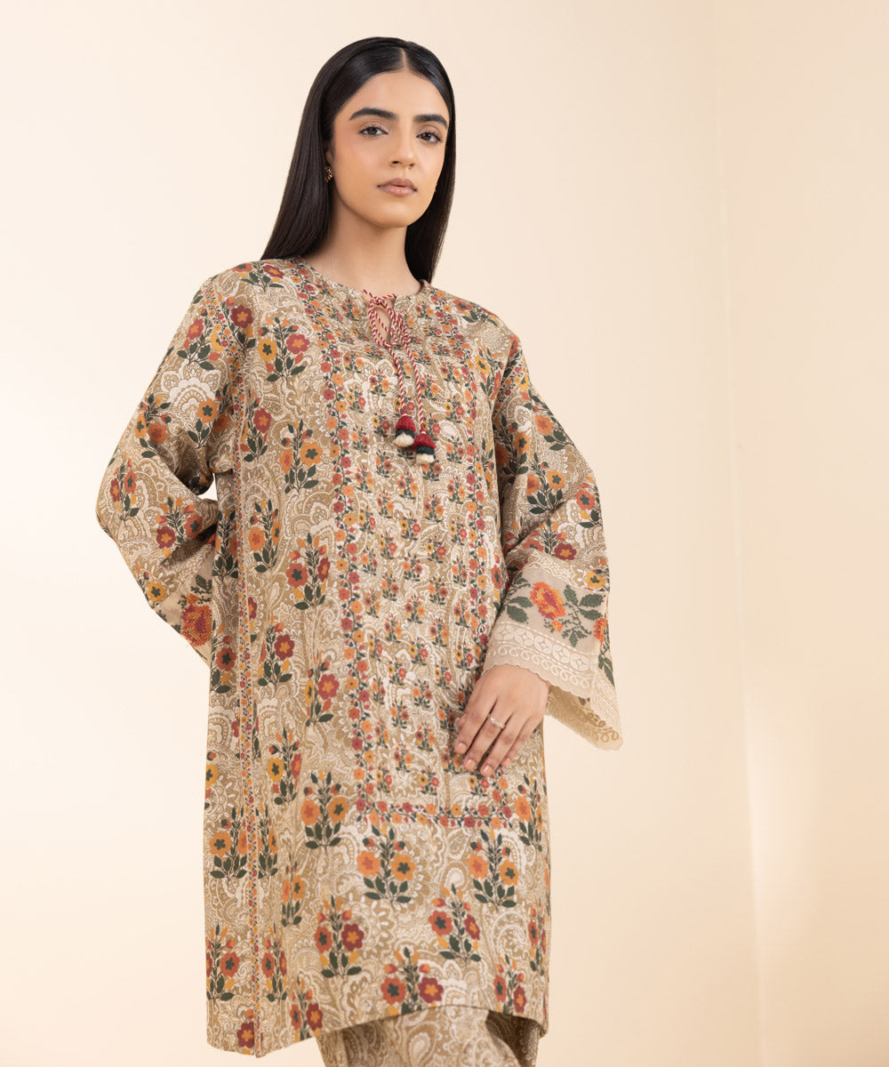 Women's Unstitched Khaddar Embroidered Multi 2 Piece Suit