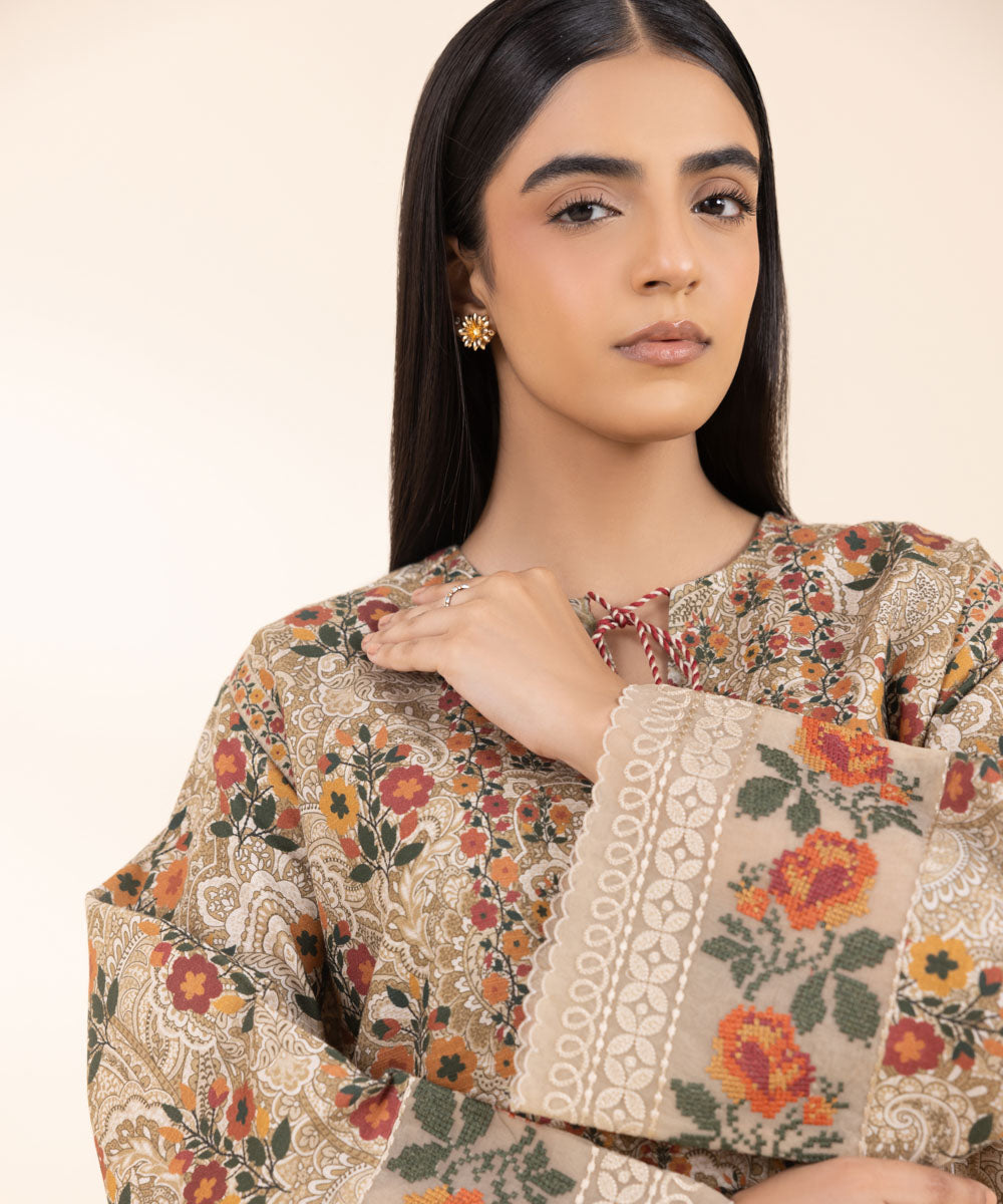 Women's Unstitched Khaddar Embroidered Multi 2 Piece Suit