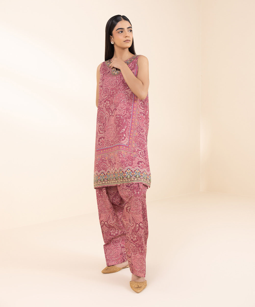 Women's Unstitched Khaddar Embroidered Pink 2 Piece Suit