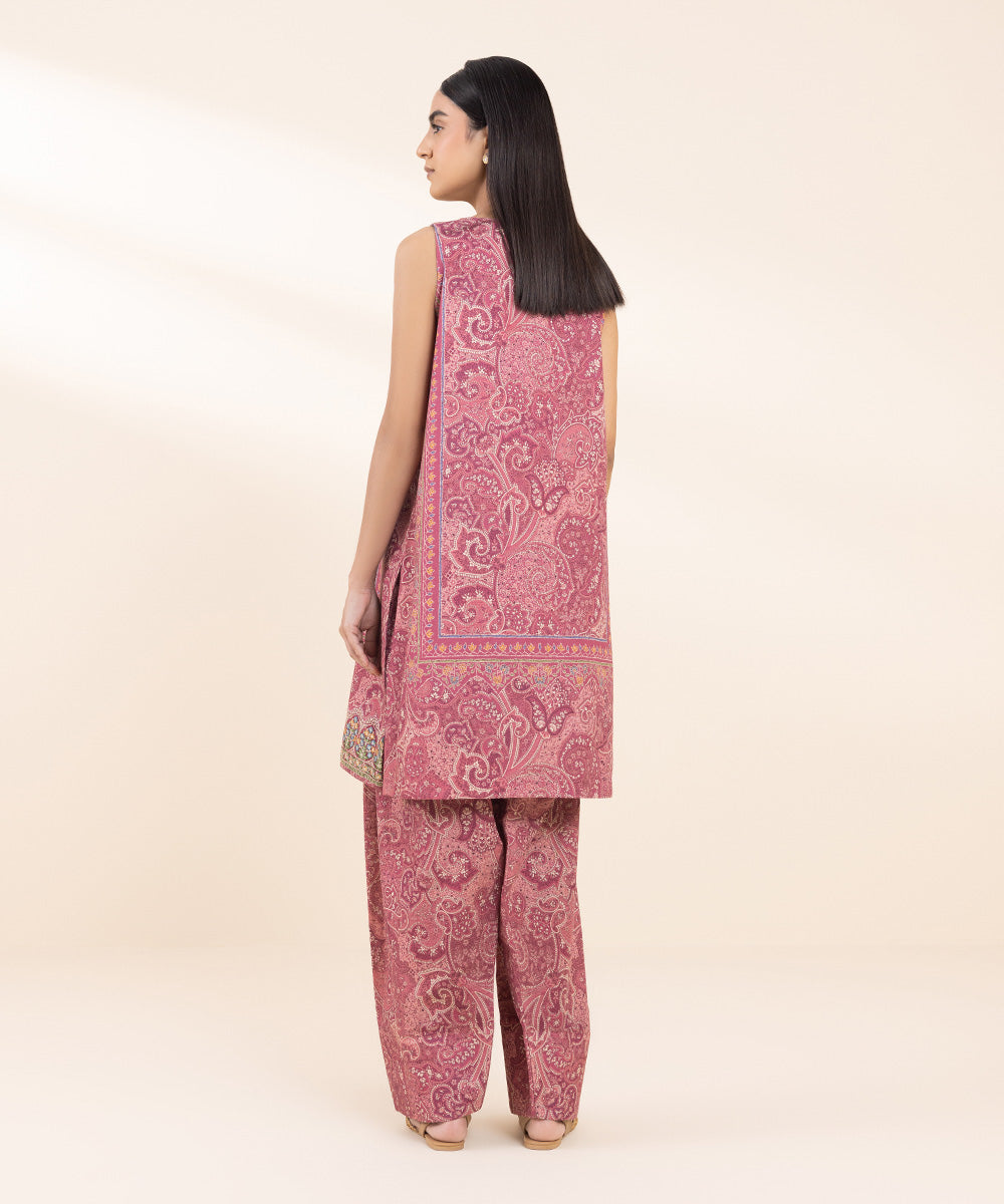 Women's Unstitched Khaddar Embroidered Pink 2 Piece Suit