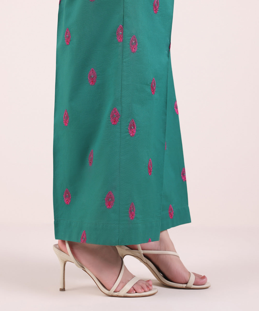 Women's Pret Cambric Green Embroidered Culottes