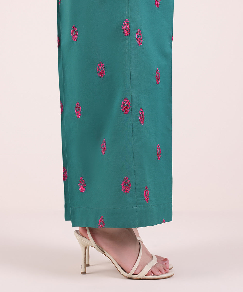 Women's Pret Cambric Green Embroidered Culottes