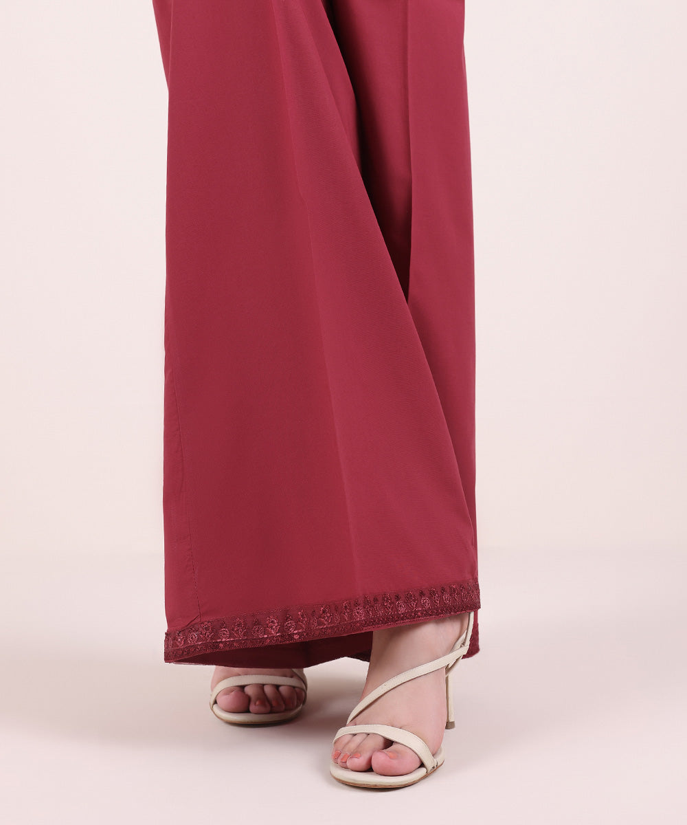 Women's Pret Cambric Red Embroidered Flared Pants