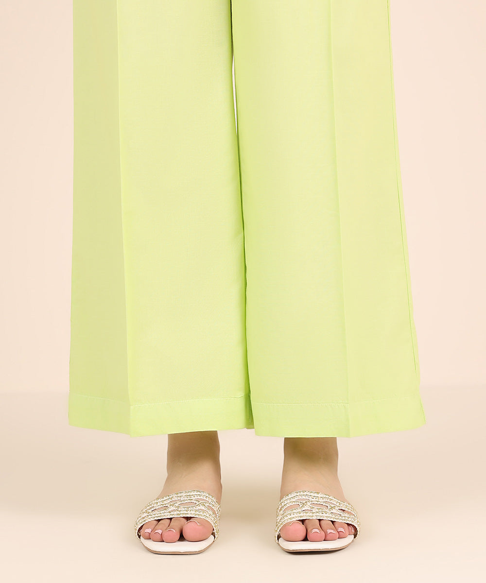 Women's RTW Cambric Green Solid Straight Pants