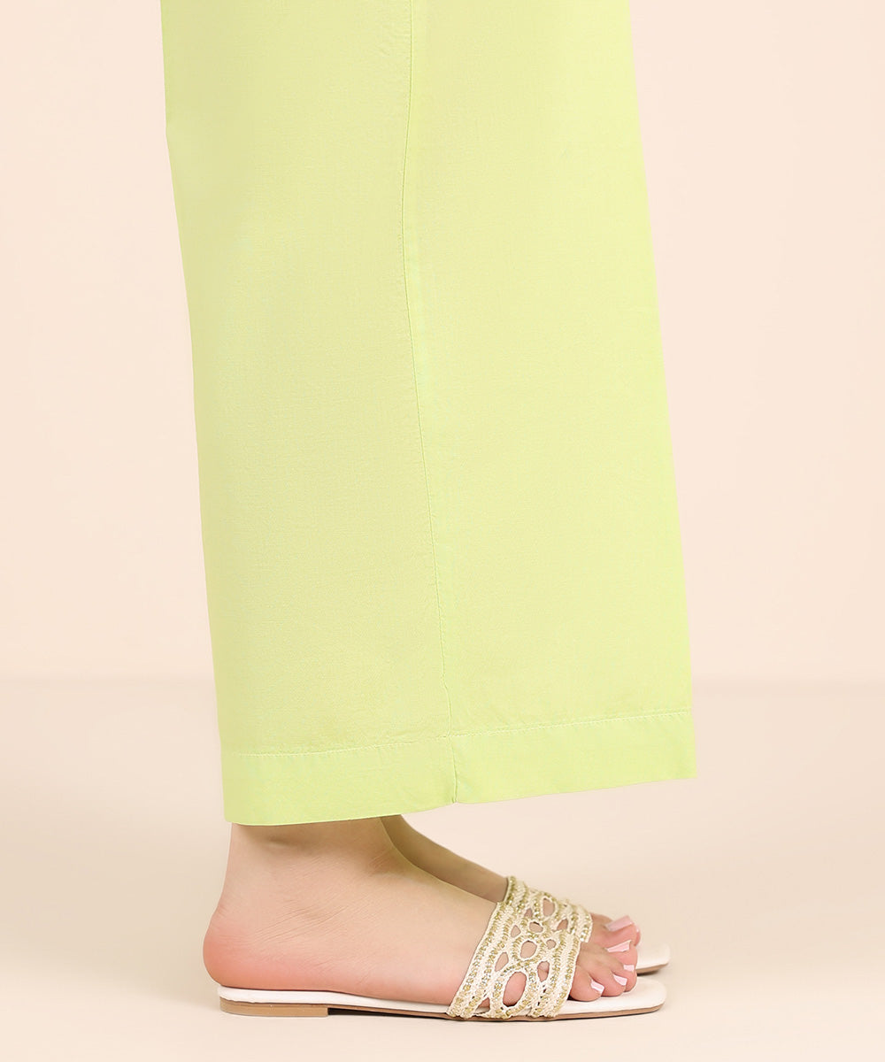 Women's RTW Cambric Green Solid Straight Pants