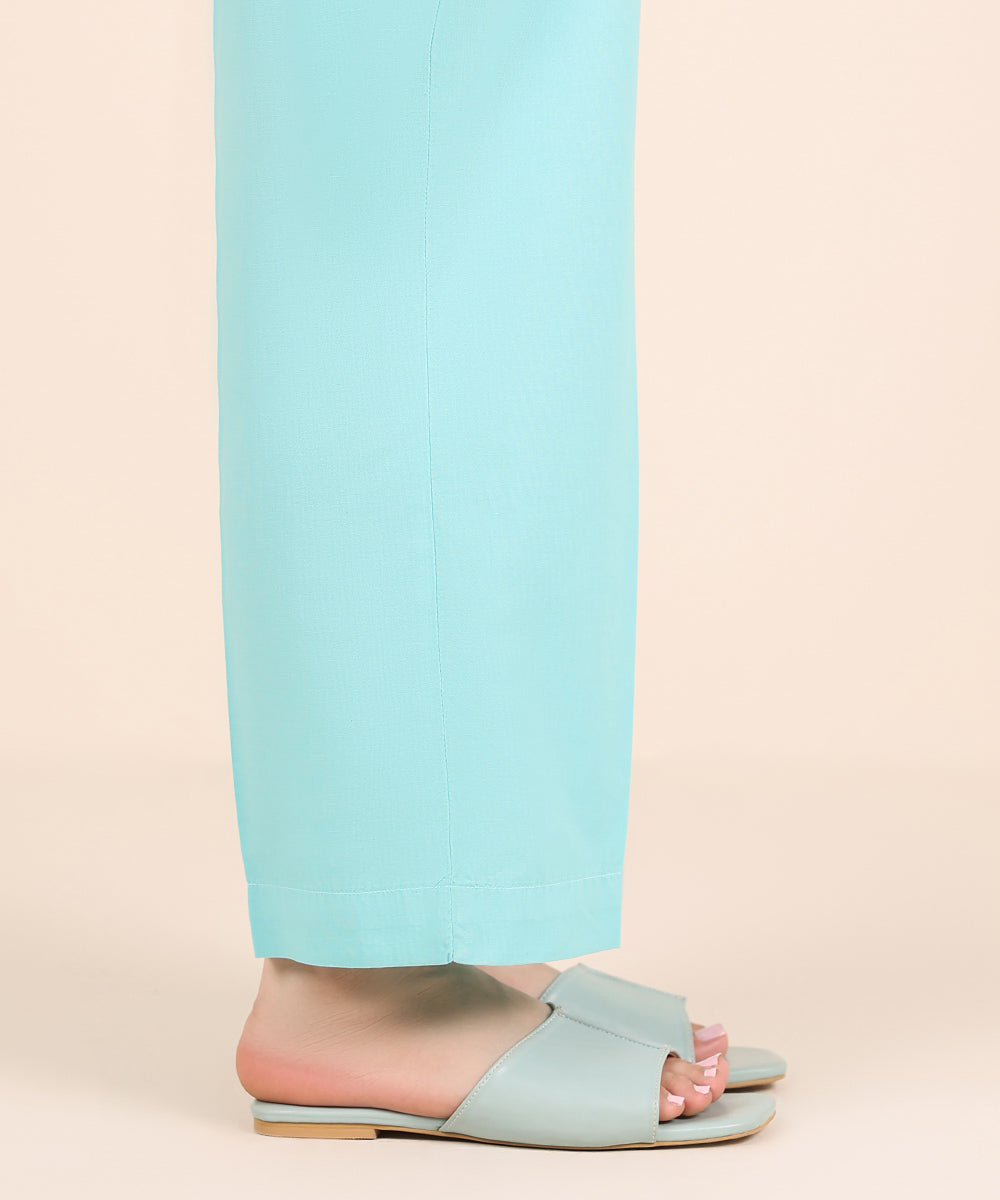 Women's RTW Cambric Blue Solid Straight Pants