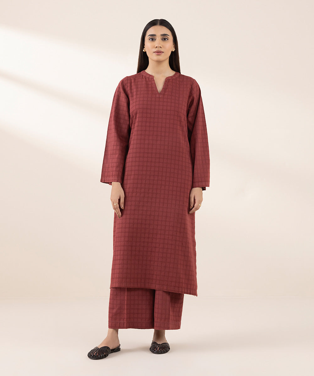Women's RTW Dobby Red Solid A-Line Shirt