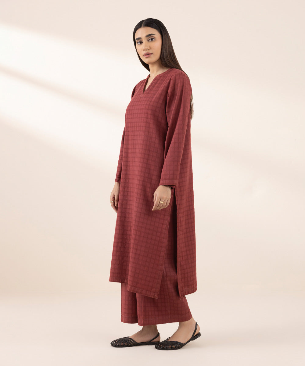 Women's RTW Dobby Red Solid A-Line Shirt