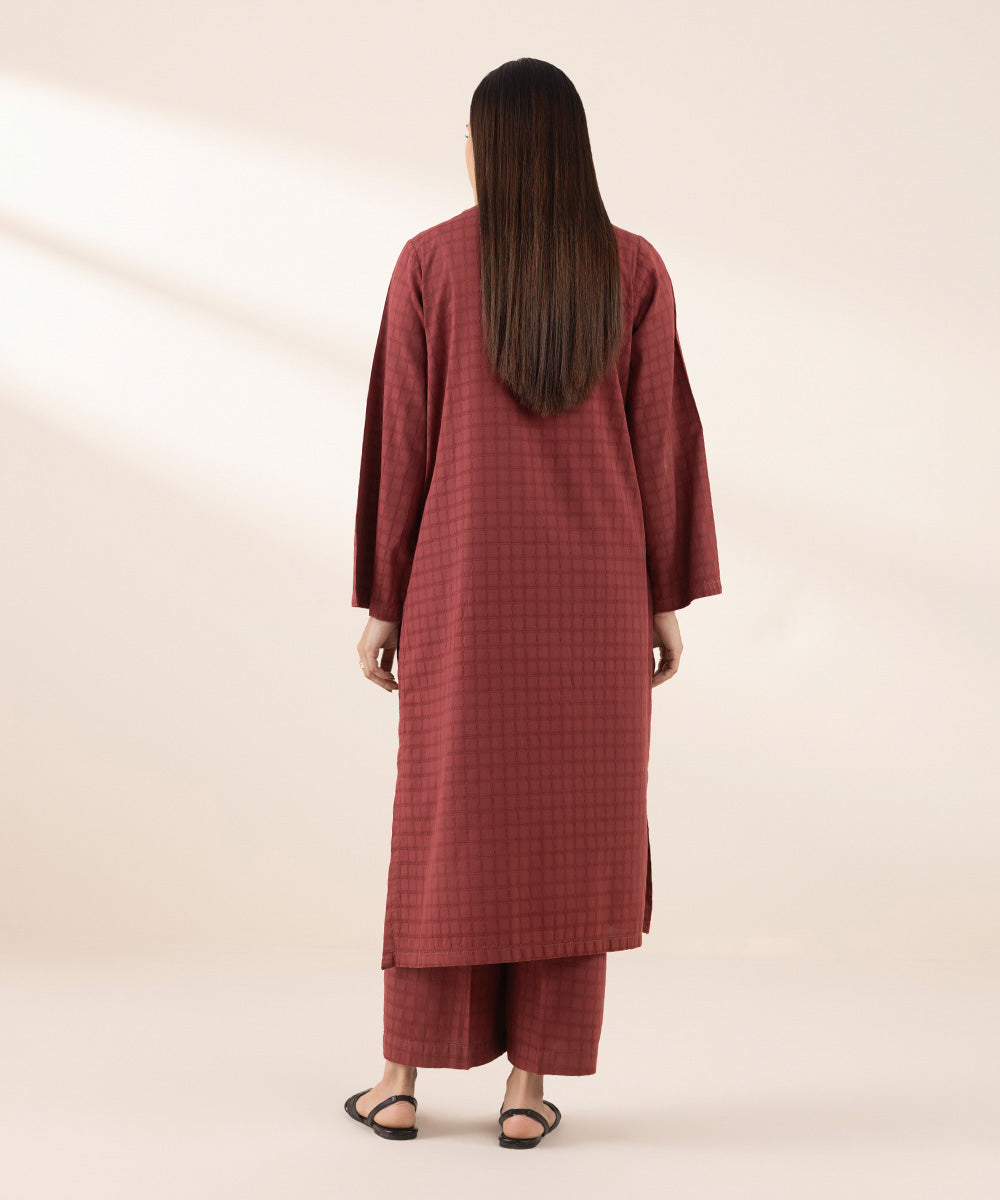 Women's RTW Dobby Red Solid A-Line Shirt