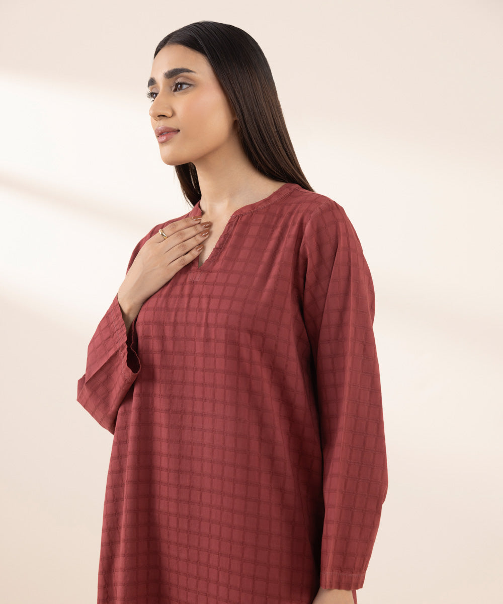 Women's RTW Dobby Red Solid A-Line Shirt