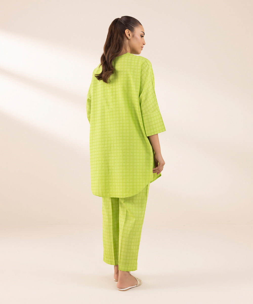 Women's RTW Dobby Green Solid Boxy Shirt