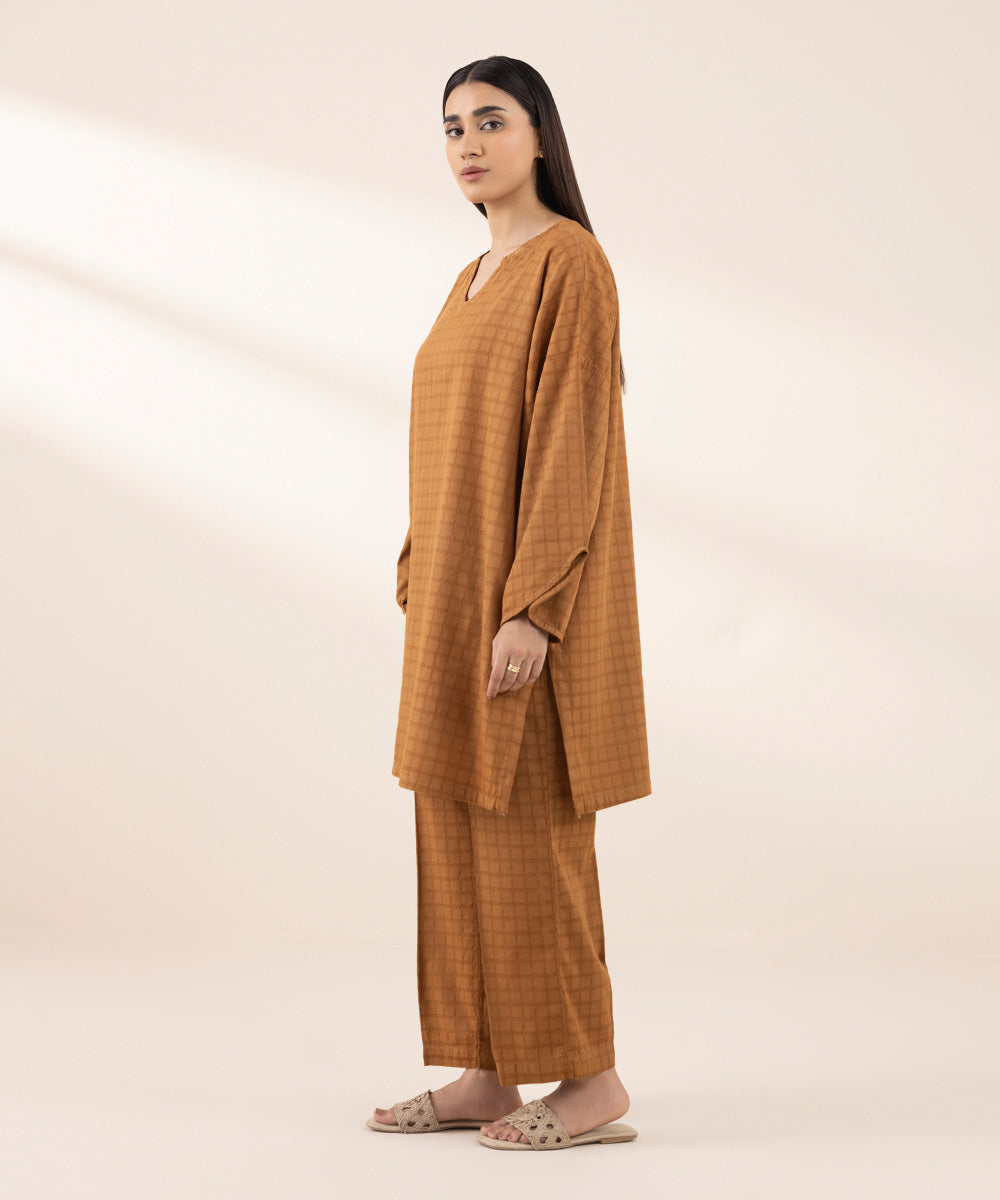 Women's RTW Dobby Brown Solid Boxy Shirt