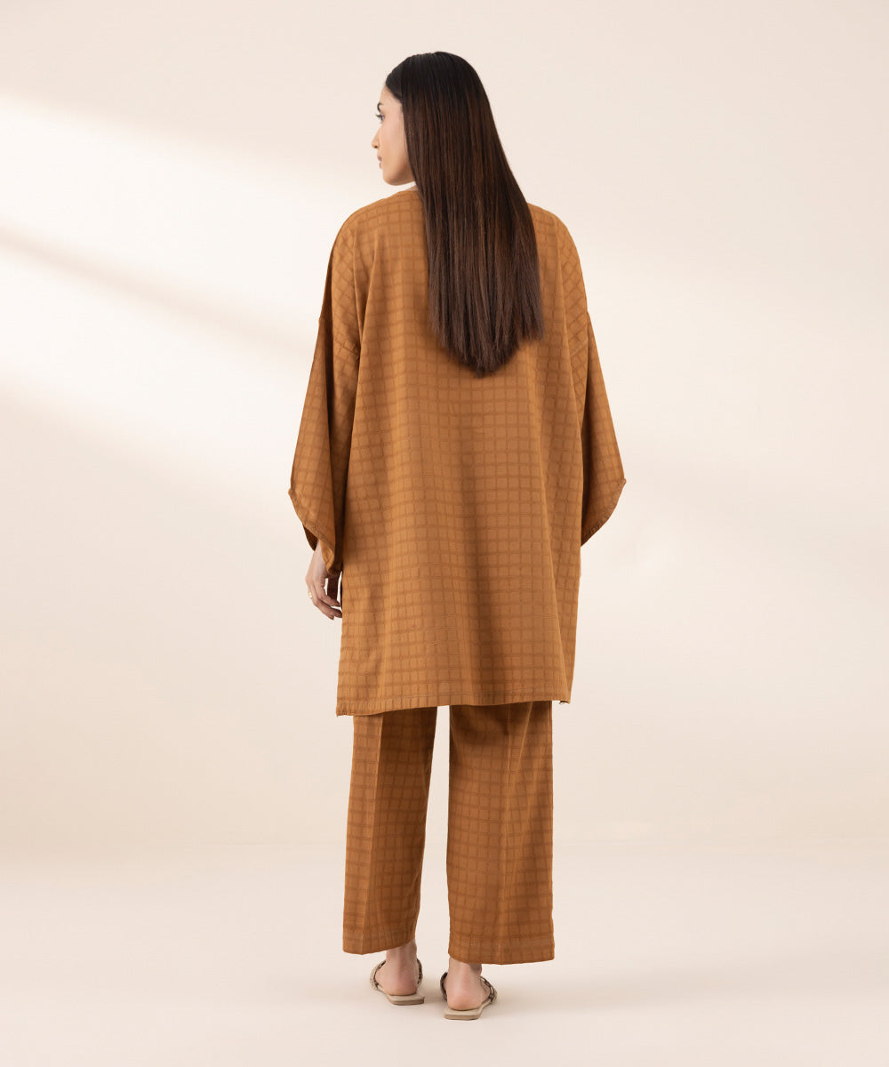 Women's RTW Dobby Brown Solid Boxy Shirt
