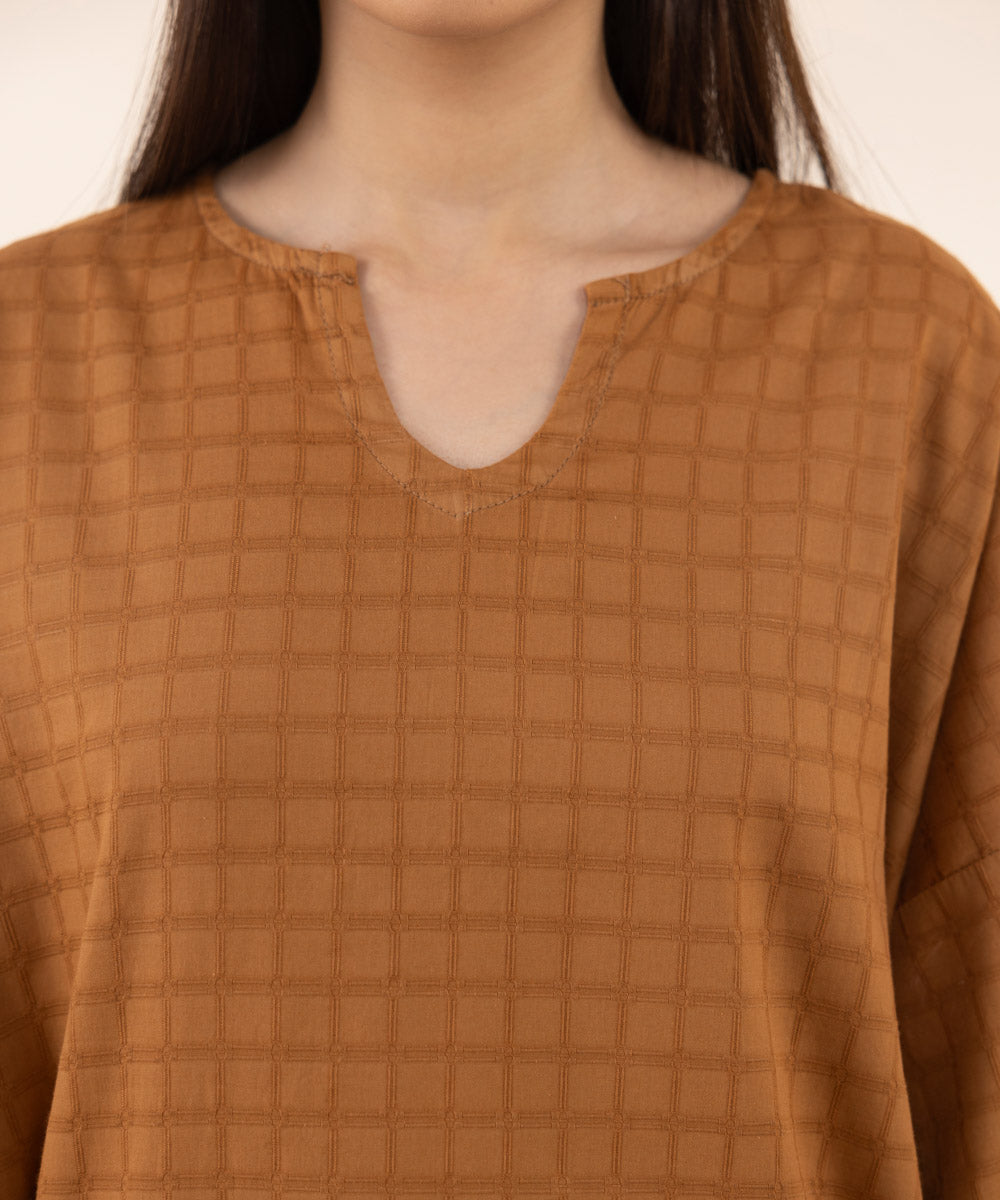 Women's RTW Dobby Brown Solid Boxy Shirt