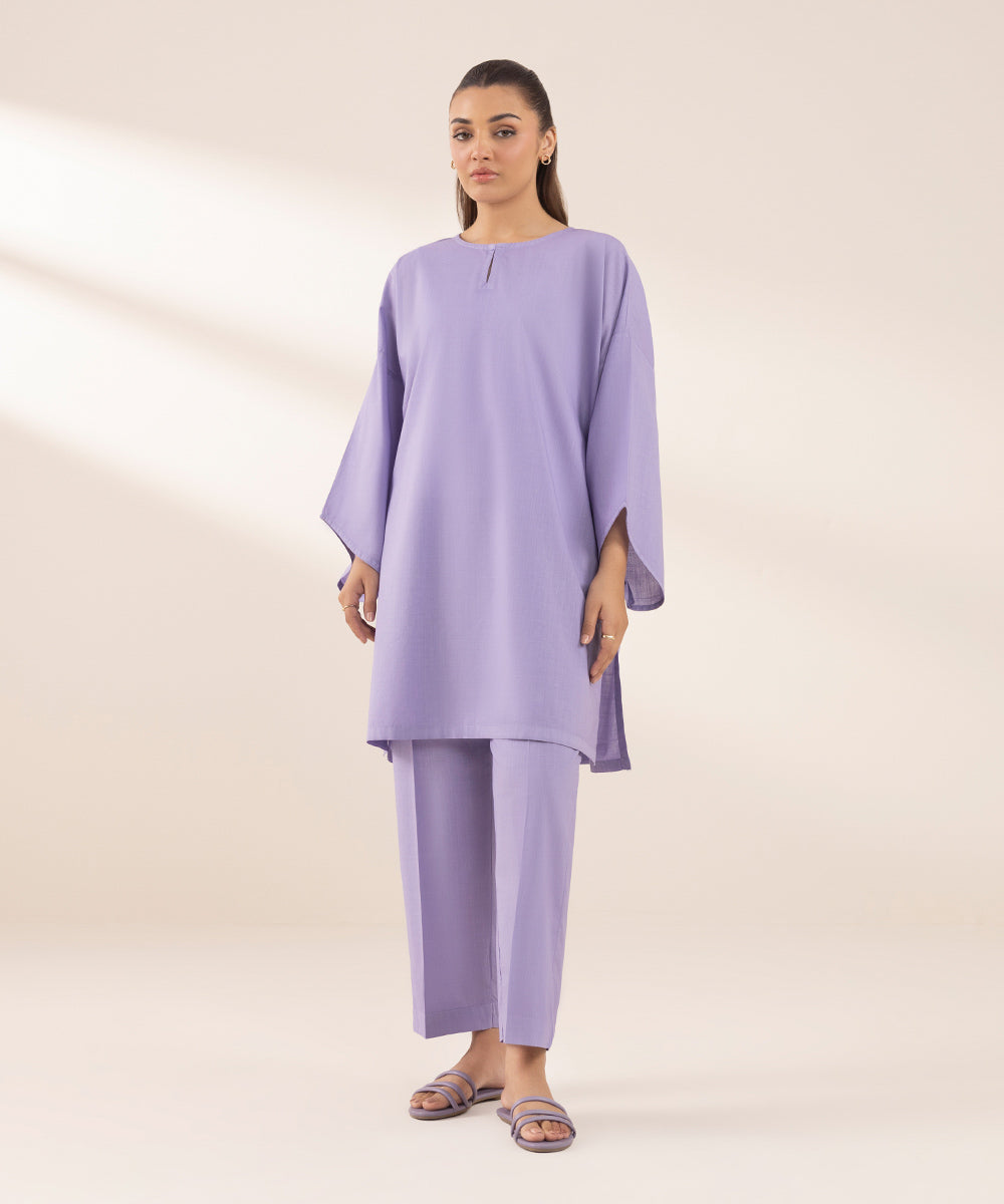 Women's RTW Cross Hatch Purple Solid Boxy Shirt