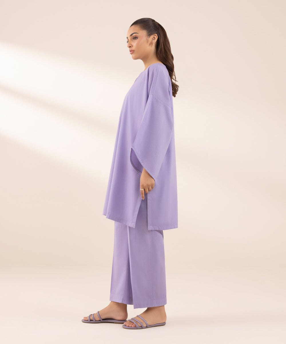 Women's RTW Cross Hatch Purple Solid Boxy Shirt