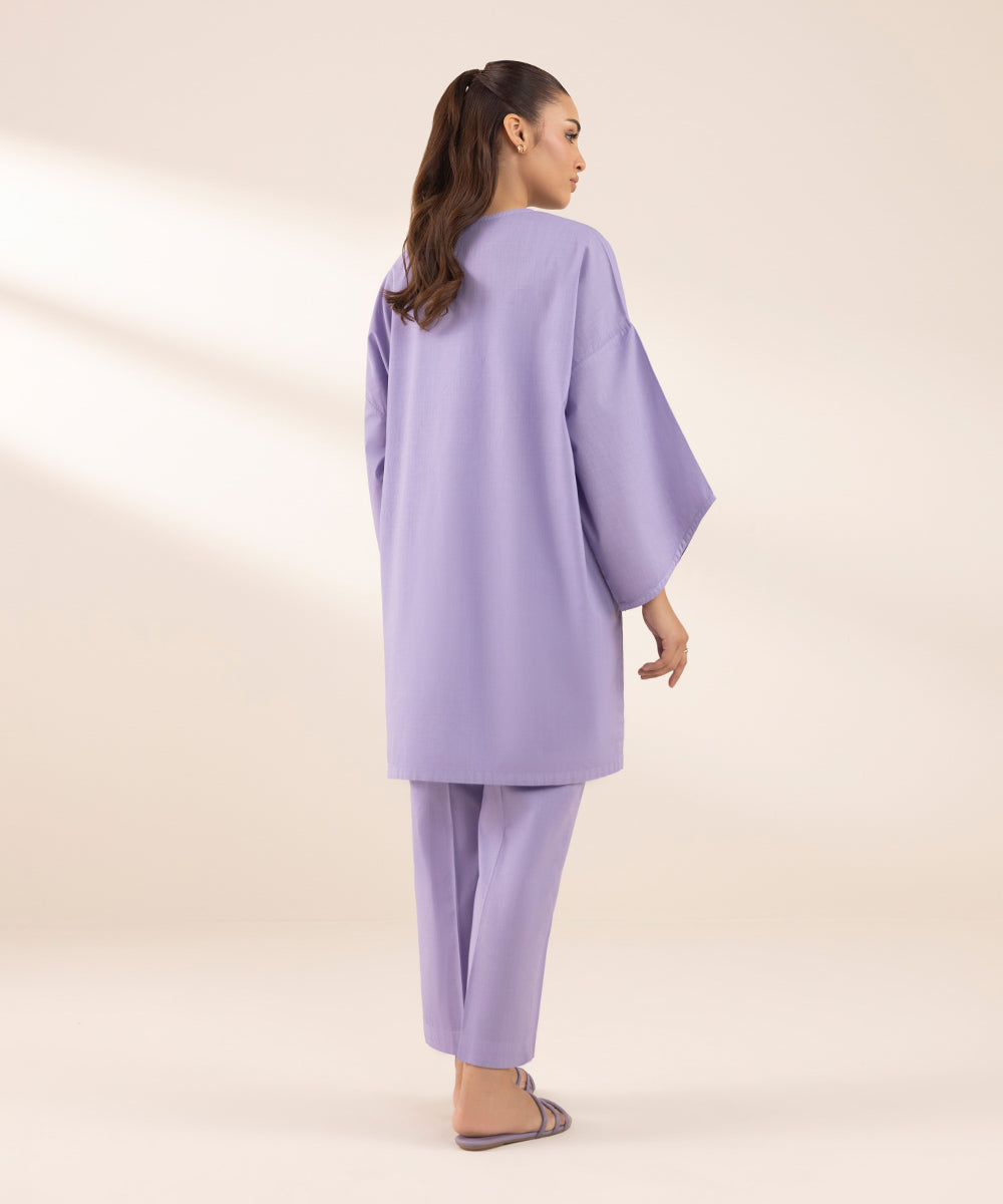 Women's RTW Cross Hatch Purple Solid Boxy Shirt