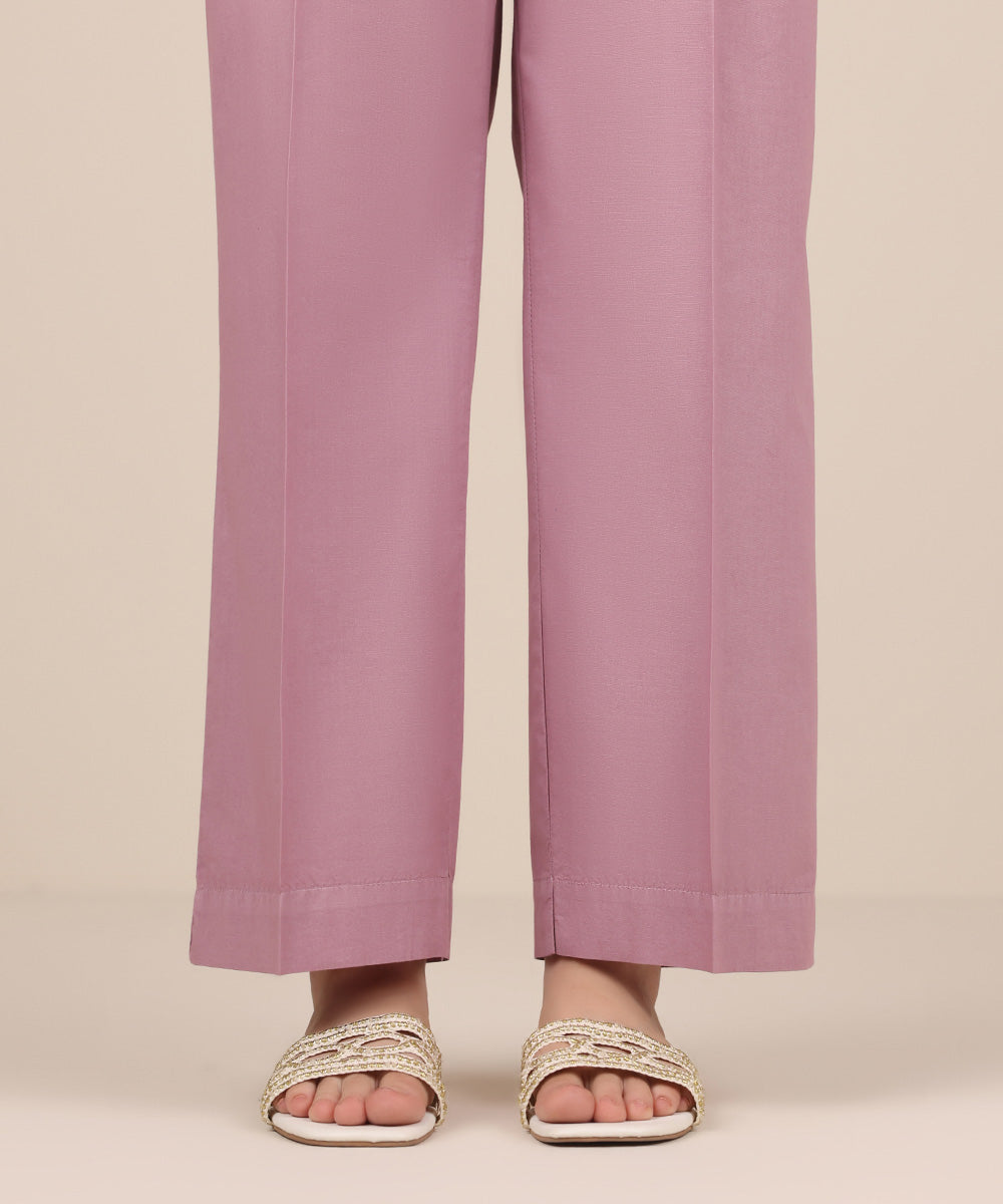 Women's RTW Cambric Purple Solid Straight Pants