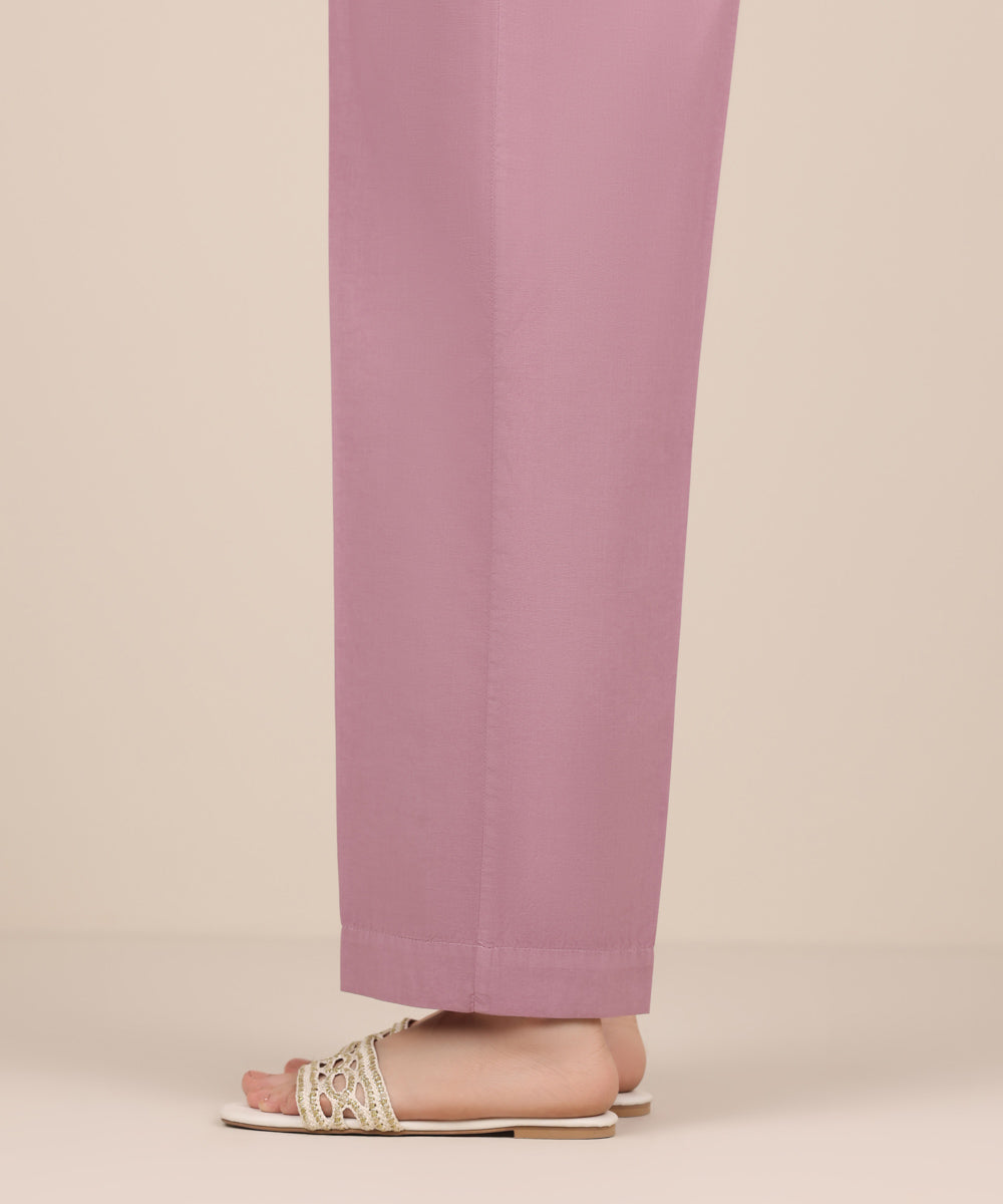 Women's RTW Cambric Purple Solid Straight Pants