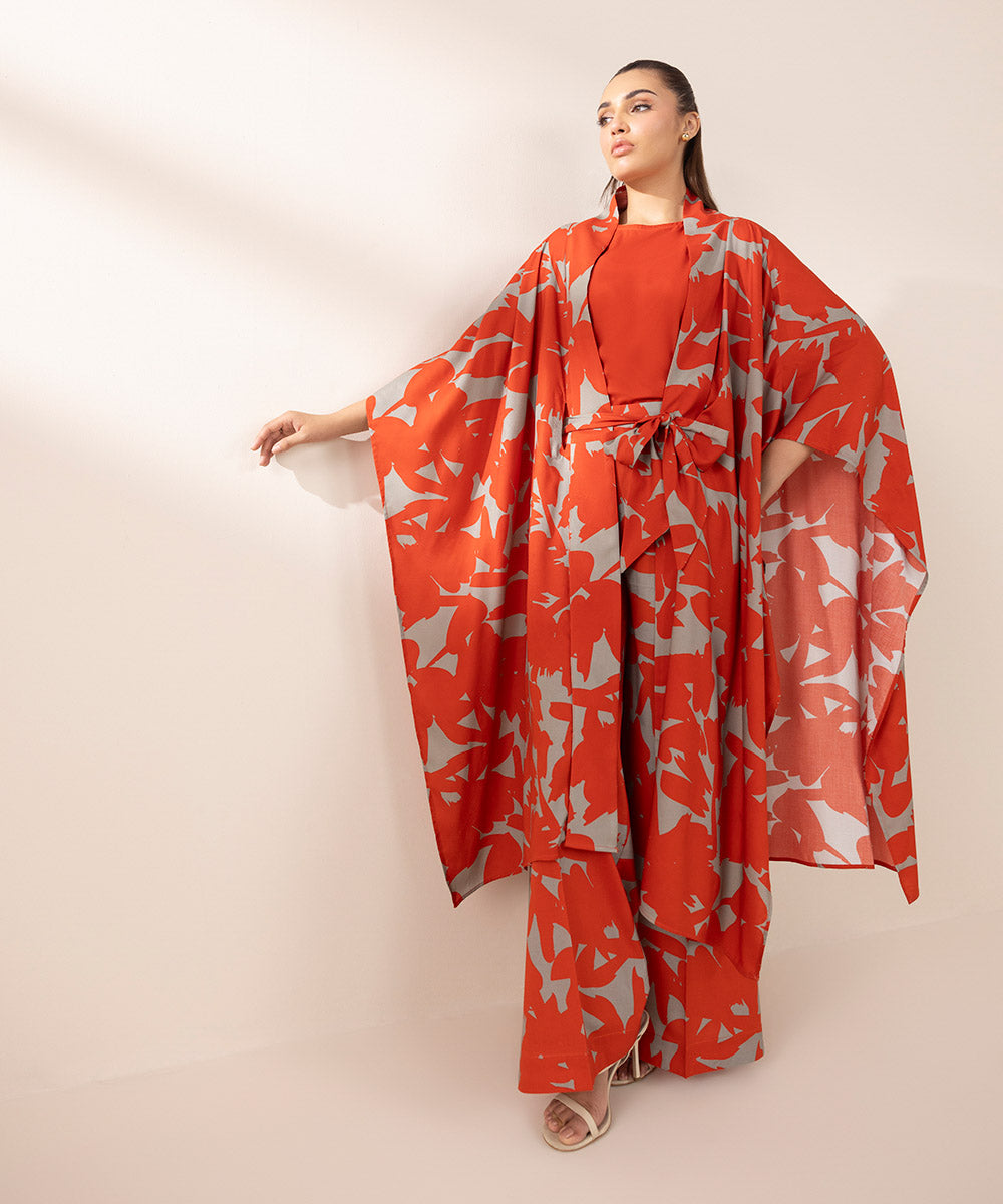 Women's RTW Arabic Lawn Red Printed Drop Shoulder Shirt
