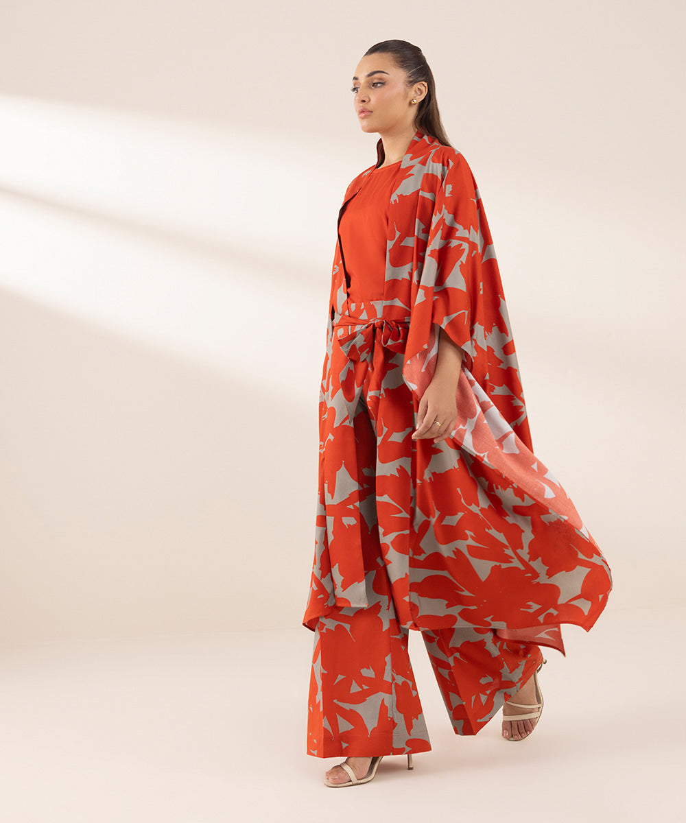 Women's RTW Arabic Lawn Red Printed Drop Shoulder Shirt