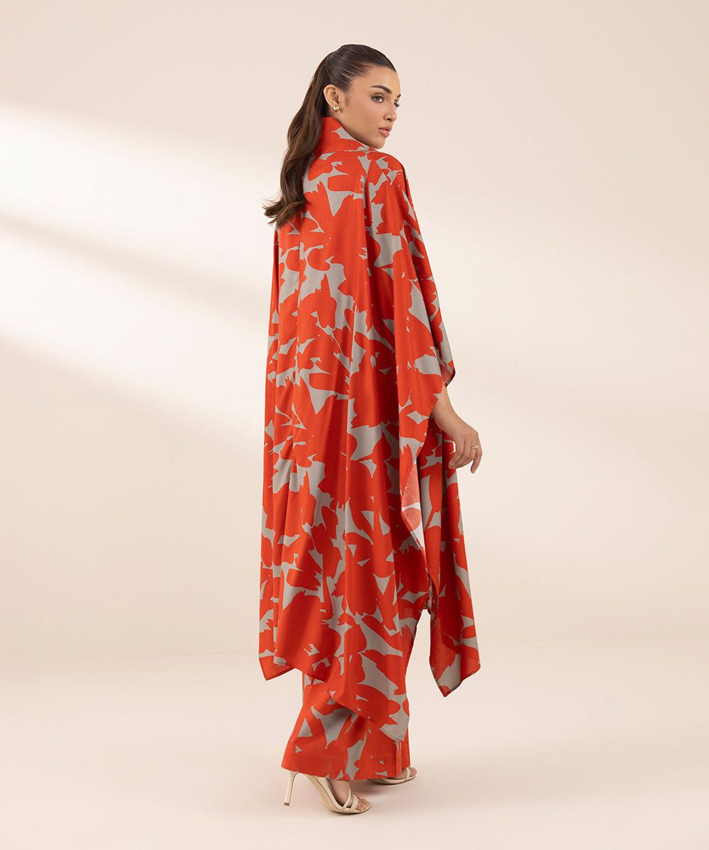 Women's RTW Arabic Lawn Red Printed Drop Shoulder Shirt