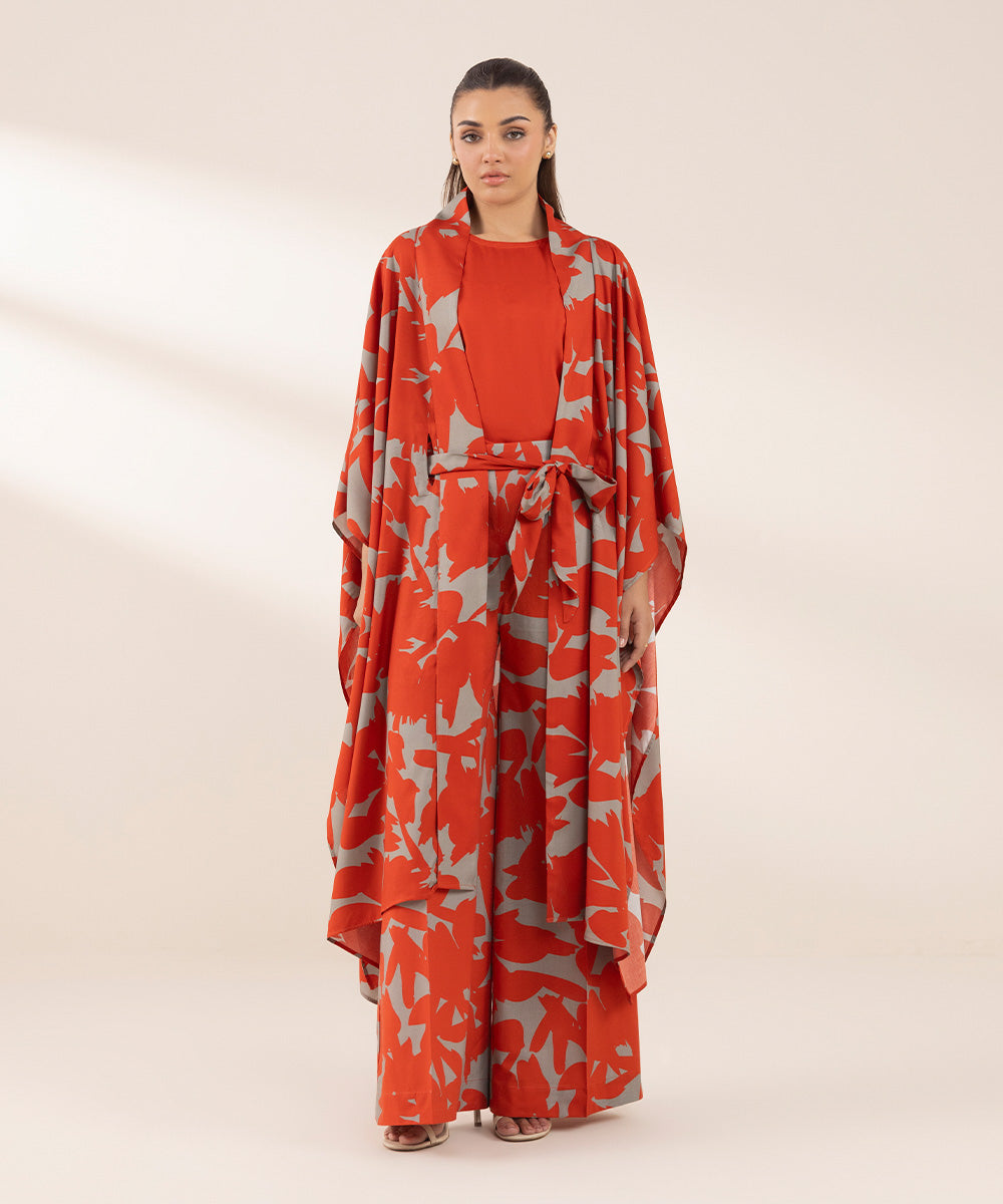 Women's RTW Arabic Lawn Red Printed Drop Shoulder Shirt