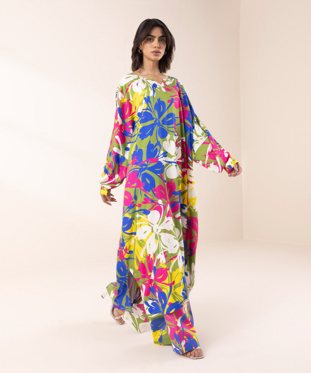 Women's RTW Arabic Lawn Multi Printed Drop Shoulder Shirt