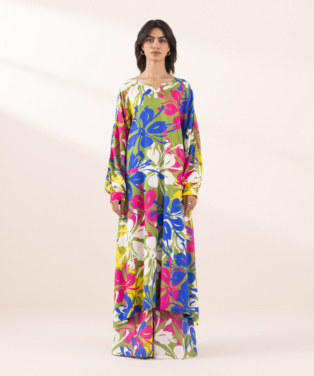 Women's RTW Arabic Lawn Multi Printed Drop Shoulder Shirt