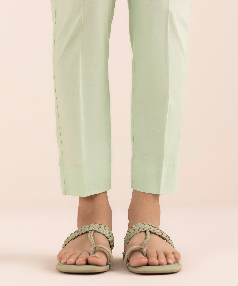 Women's Pret Cotton Green Printed Cigarette Pants