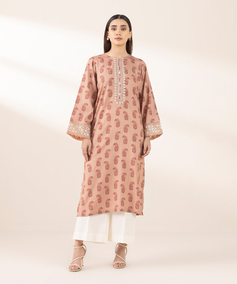 Women's Pret Arabic Lawn Pink Embroidered A-Line Shirt