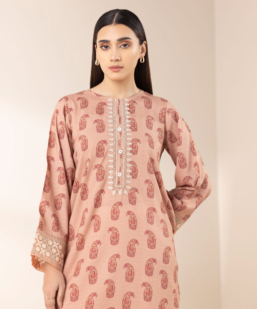 Women's Pret Arabic Lawn Pink Embroidered A-Line Shirt