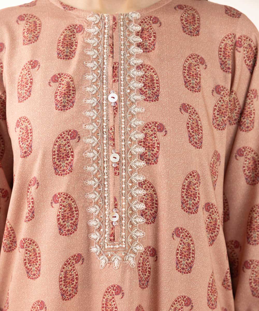 Women's Pret Arabic Lawn Pink Embroidered A-Line Shirt